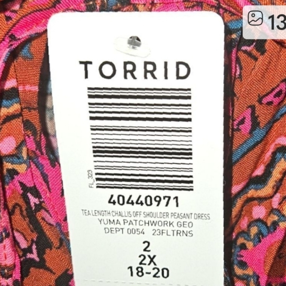 TORRID 2X tea length boho challis off shoulder peasent dress  NWT - Picture 11 of 14